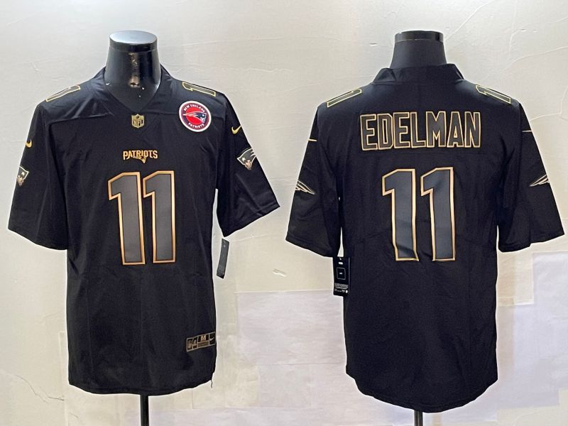 Men New England Patriots #11 Edelman Black Gold 2024 Nike Limited NFL Jersey style 01081